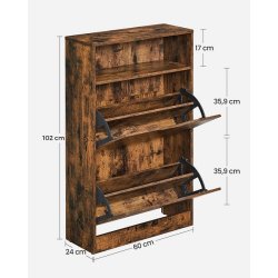 Skoskab med 2 skuffer - skoreol med 2 rum - rustik brun