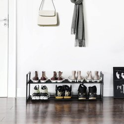 Skoreol - skostativ i sort metal med 2 hylder - 92 x 30 x 34