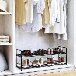 Skoreol - skostativ i sort metal med 2 hylder - 92 x 30 x 34