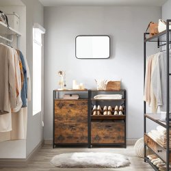 Skoskab med 2 rum - skoreol med 2 skuffer - rustikt brunt