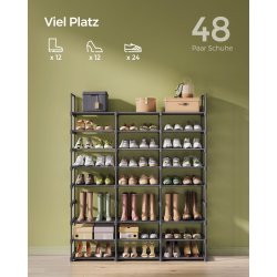 Skoreol med 24 hylder - stort justerbart skostativ - sort