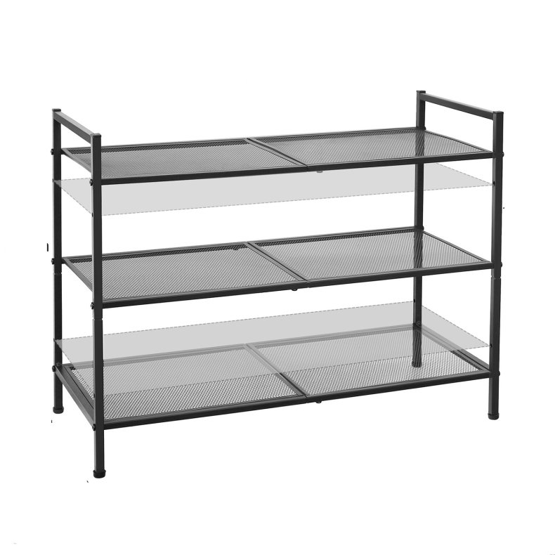 Skoreol med 3 hylder - stabelbart skostativ - sort metal