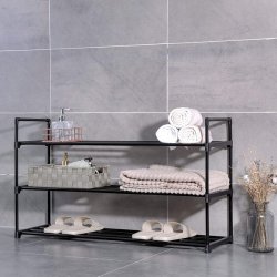 Skoreol - skostativ i sort metal med 3 hylder - 92 x 30 x 54