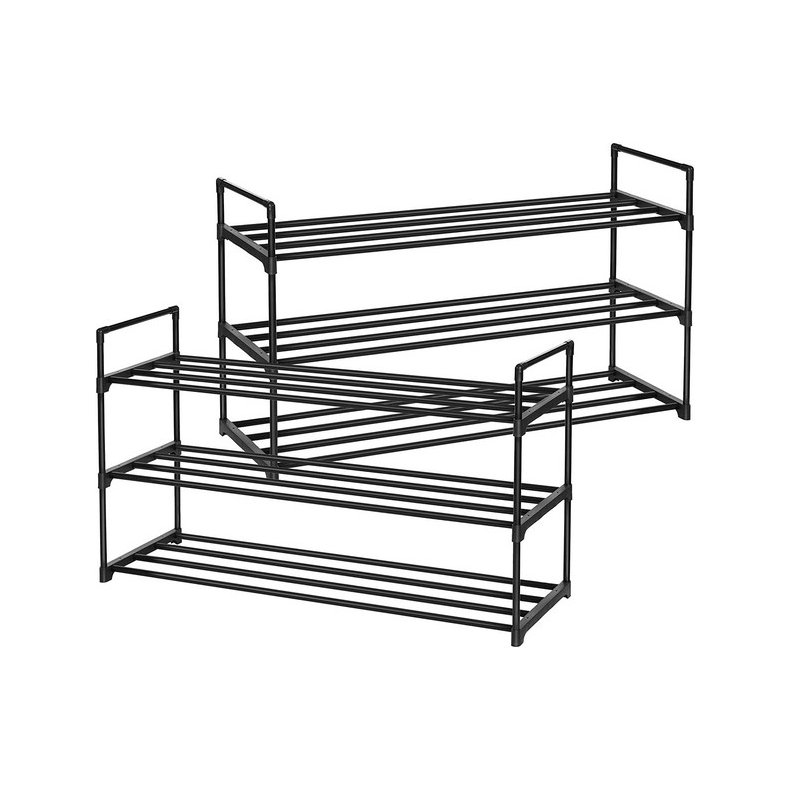 Skoreol med 6 hylder - st med 2 x 3 hylder - sort 92 x 30 x 54
