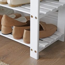 Siddebnk i bambus - skoreol og skostativ  - hvid 71 x 29 x 49