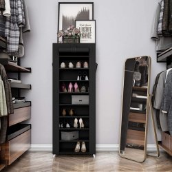 Skoskab med 10 hylder til 27 sko - 160 x 58 x 28 cm - sort