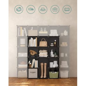 Opbevaringsskab - kubisk skab i plastik - plastikskab med 16 rum