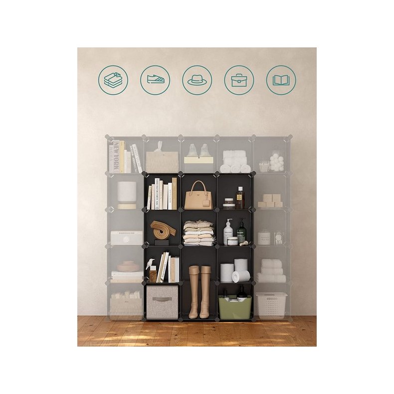 Opbevaringsskab - kubisk skab i plastik - plastikskab med 16 rum