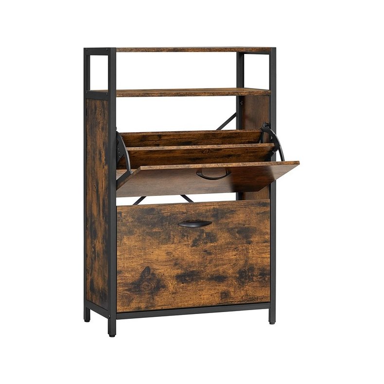 Skoskab med 2 rum - skoreol med 2 skuffer - rustikt brunt