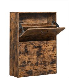 Skoskab med 2 skuffer - skoreol med 2 rum - rustik brun