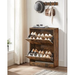 Skoskab med 2 skuffer - skoreol med 2 rum - rustik brun