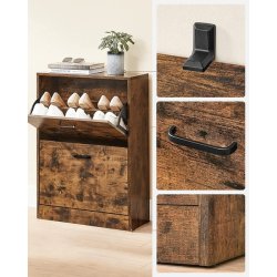 Skoskab med 2 skuffer - skoreol med 2 rum - rustik brun