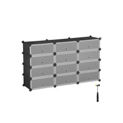 Skoskab i plast - rektangul�rt opbevaringsskab med 12 rum - sort