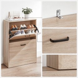 Skoskab med 2 skuffer - skoreol med 2 rum - eg brun