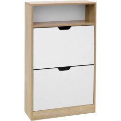 Skoskab med 2 skuffer - skoreol med 2 rum - hvid og brun