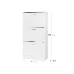 Skoskab med 3 skuffer - skoreol med 3 rum - hvid