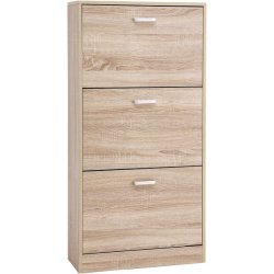 Skoskab med 3 skuffer - skoreol med 3 rum - eg brun