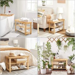 Siddebnk i bambus - skoreol og skostativ - 70 x 28 x 45