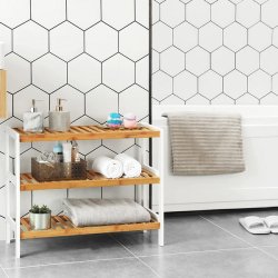 Skoreol i bambus med 3 hylder - hvid og brun 70 x 55 x 26