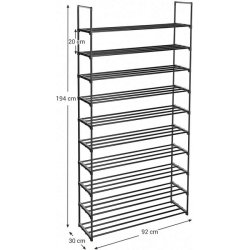 Skoreol - delbart skostativ med 10 hylder - sort 92 x 30 x 194