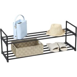 Skoreol - skostativ i sort metal med 2 hylder - 92 x 30 x 34