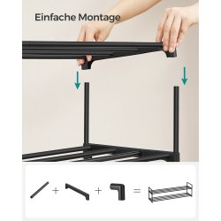 Skoreol - skostativ i sort metal med 3 hylder - 116 x 30 x 55