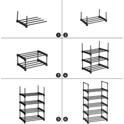 Skoreol - delbart skostativ med 5 hylder - sort 45 x 30 x 90