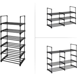 Skoreol - skostativ i sort metal med 6 hylder - 45 x 30 x 106