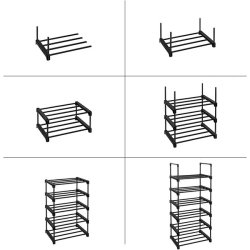 Skoreol - skostativ i sort metal med 6 hylder - 45 x 30 x 106
