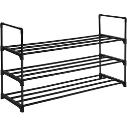 Skostativ - skoreol i sort metal med 3 hylder - 92 x 30,5 x 55