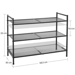 Skoreol med 3 hylder - stabelbart skostativ - sort metal