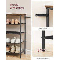 Skoreol med 4 stofhylder - skostativ med hylder - rustik brun