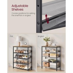 Skoreol med 4 hylder - skostativ med metalhylder - brun