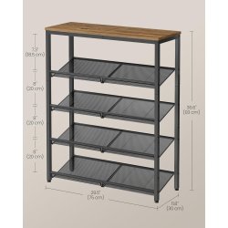 Skoreol med 4 hylder - skostativ med metalhylder - brun