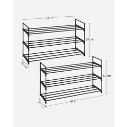 Skoreol med 6 hylder - st med 2 x 3 hylder - sort 92 x 30 x 54