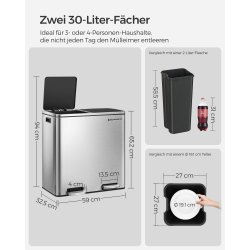 Skraldespand - pedalspand med soft close lg - 2x30L slv