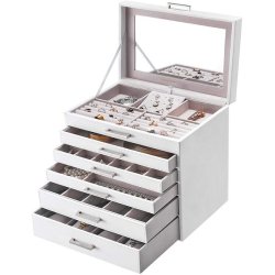 Smykkeskrin - stort smykkeskrin med 5 skuffer og spejl