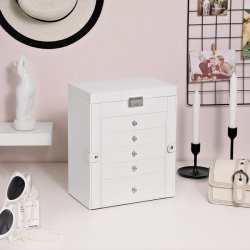 Smykkeskrin - stort smykkeskrin med 5 skuffer, spejl og ls