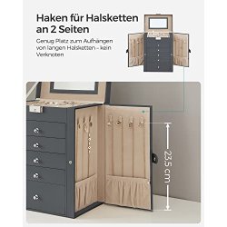 Smykkeskrin - stort smykkeskrin med 5 skuffer og spejl - gr�