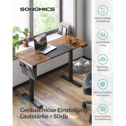 H�ve s�nkebord - elektrisk h�ve s�nke skrivebord - rustik brun 60x140