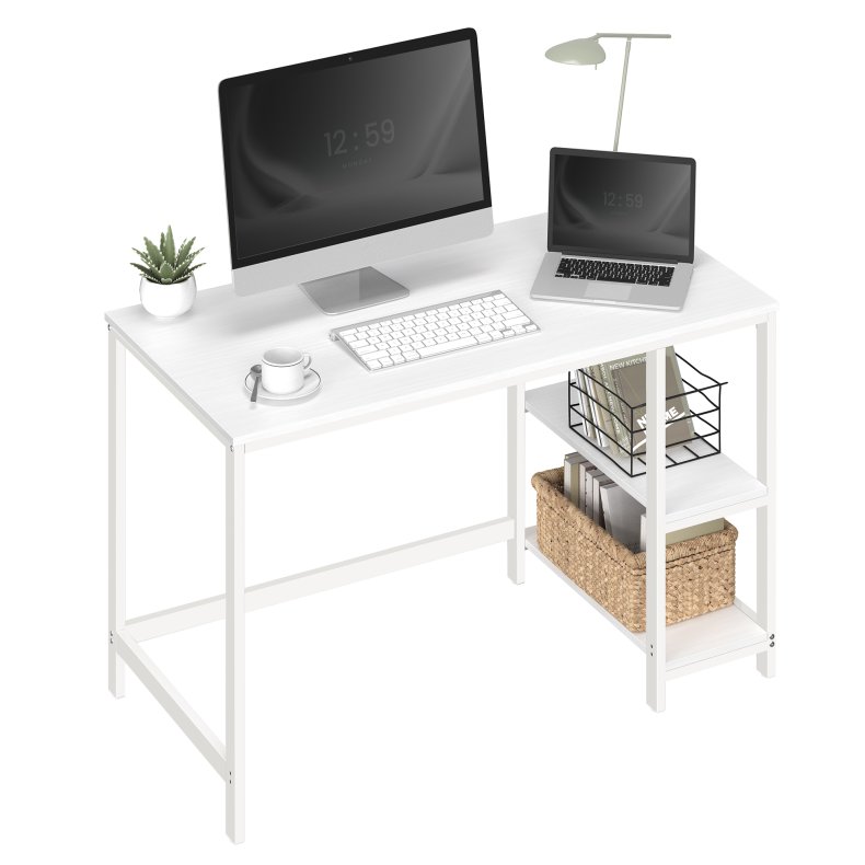 Skrivebord med 2 hylder - computerbord - hvid 120 x 60 x 75