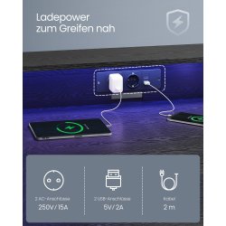 Gamerbord med sk�rmstativ, LED-lys og str�m - sort 120x60x76