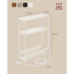 Sidebord med strmstik - smal slank sengebord - creme hvid