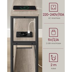 Sidebord med strmstik - smal slank sengebord - gr beige