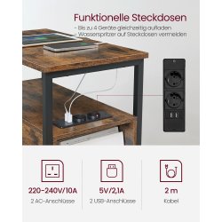 Sengebord med strmstik - natbord - rustik brun sidebord