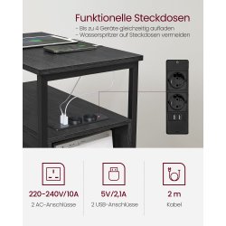 Sengebord med strmstik - natbord - sort sidebord