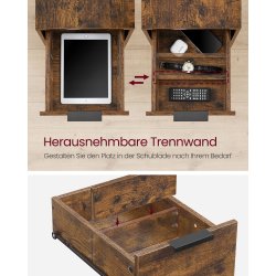 Sengebord med strmstik - natbord - rustik brun sidebord