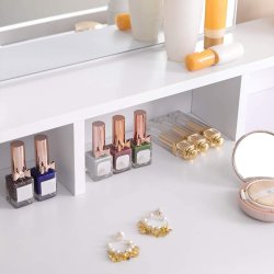 Sminkebord - kosmetikbord med hylde, spejl og skuffer - hvid