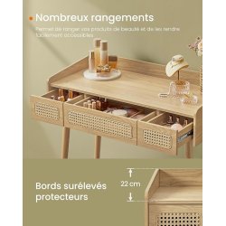 Sminkebord med lys, spejl og skuffer - eg beige - beheme stil