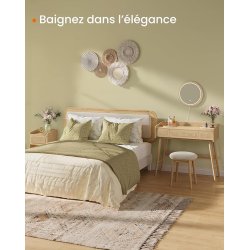 Sminkebord med lys, spejl og skuffer - eg beige - beheme stil